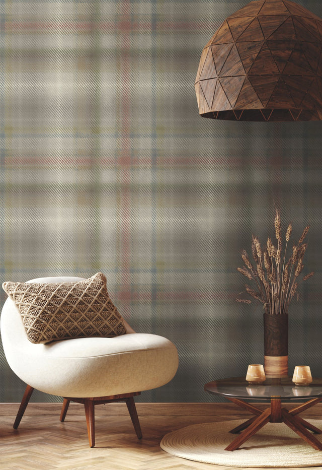 Sterling Plaid Neutral Wallpaper with Oversized Woolen Plaid Pattern - York HO2156