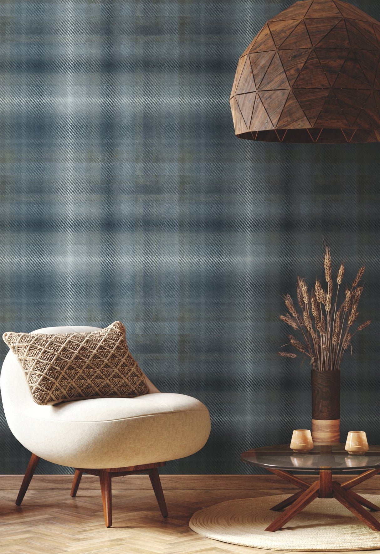 Sterling Plaid Blue Wallpaper with Oversized Woolen Plaid Motif - York HO2158