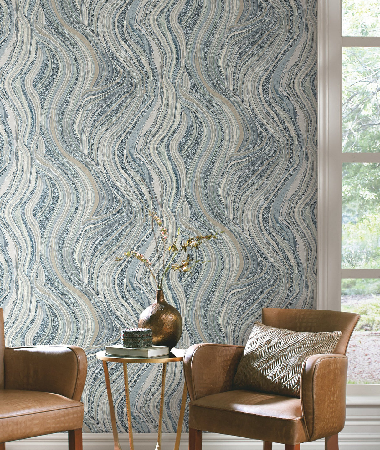 Streaming Cheetah Blue Wallpaper with Textured Animal Print and Marble Veining - York HO2173