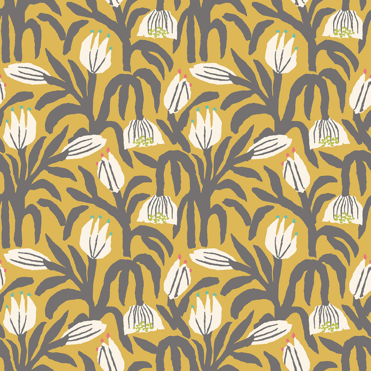 Chunky Flower Mustard Peel and Stick Wallpaper by Hoopla Walls - HWA1154PU