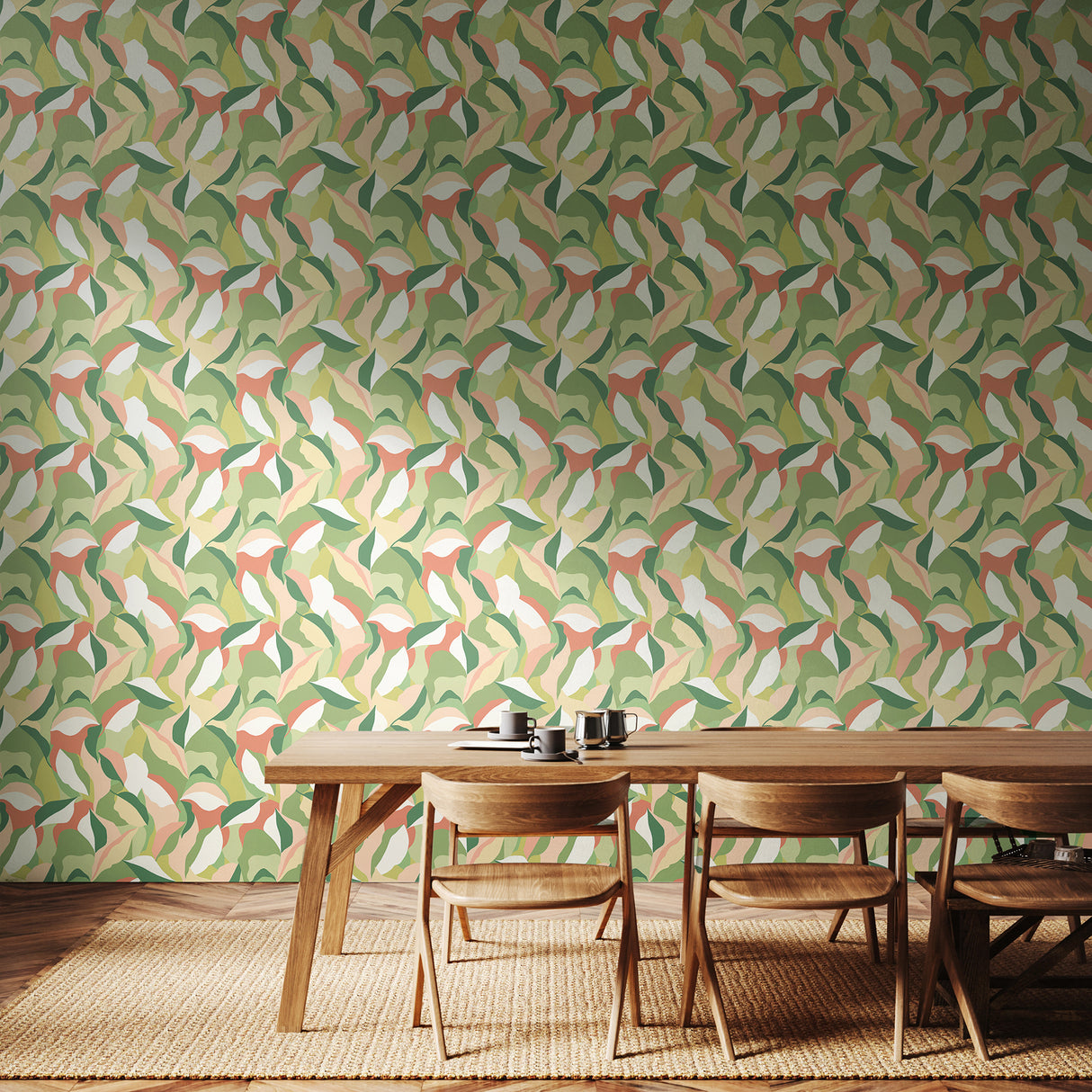 Leafy Patchwork Olive & Blush by Hoopla Walls Modern Botanical Leaves Peel and Stick Wallpaper Roll 19.7 in x 18 ft Covers 29.6 sq ft - HWA1160PU