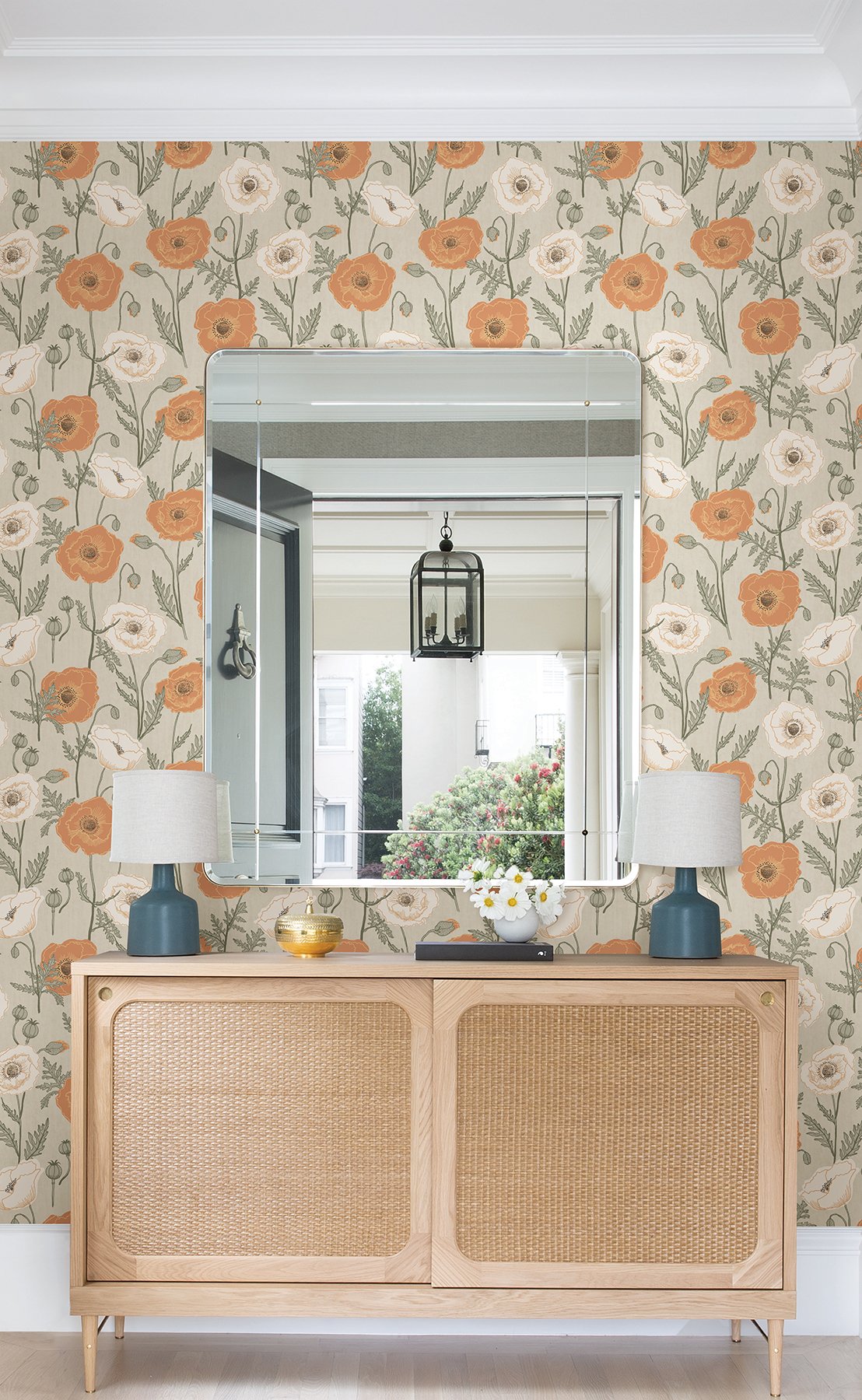 Poppy Field Spice Peel & Stick Wallpaper with Bohemian Botanical Floral Pattern - NuWallpaper JHS5026
