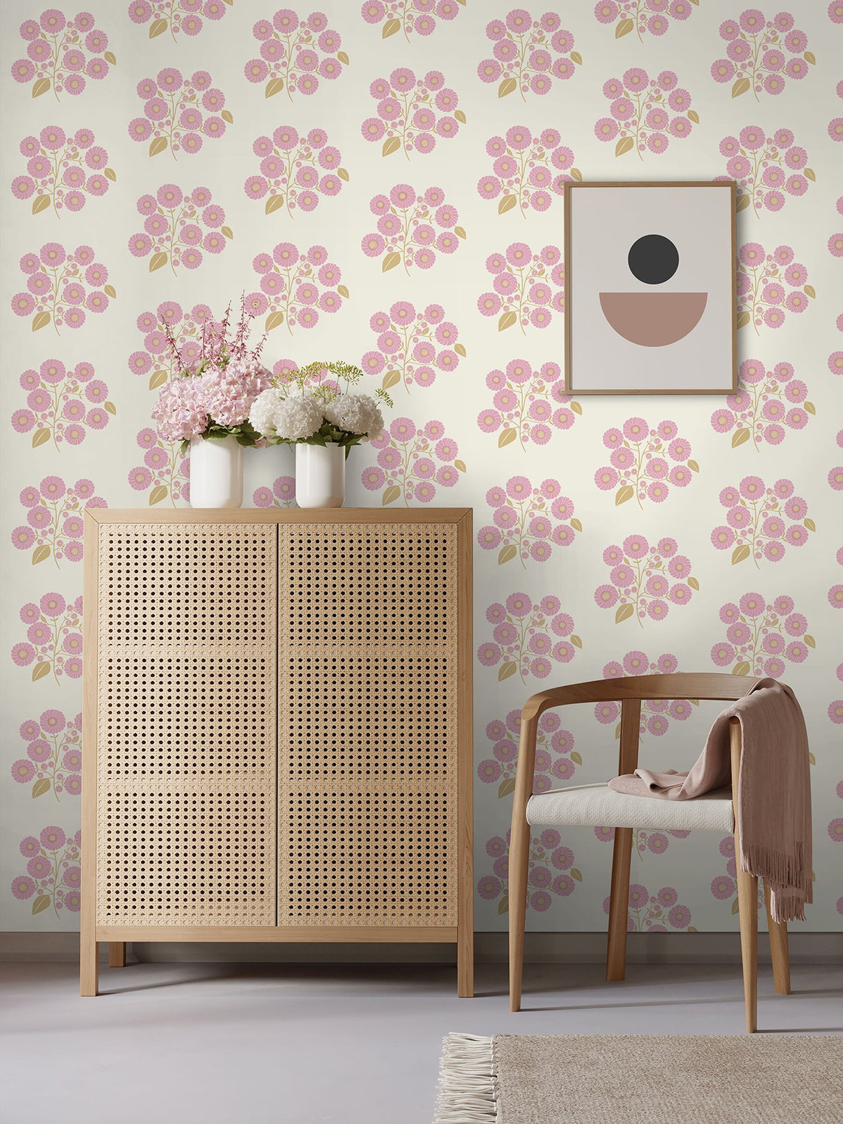 StrawFlower Lilac Sienna Peel & Stick Wallpaper with Bohemian Botanical Floral Pattern - NuWallpaper JHS5029