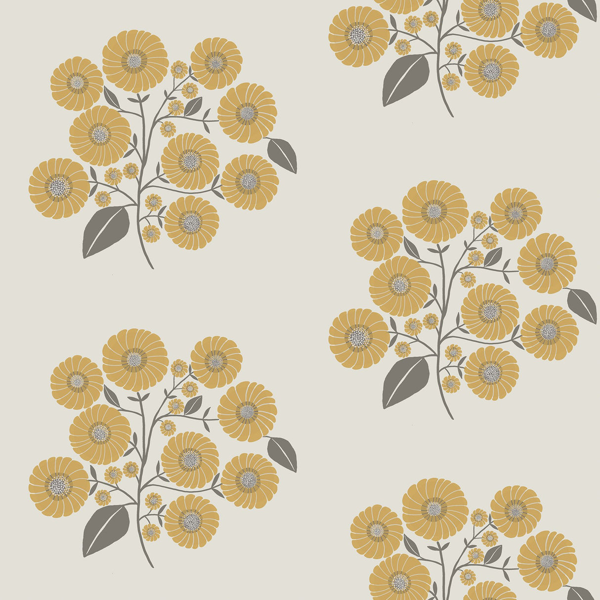 StrawFlower Mustard Grey Peel & Stick Wallpaper with Bohemian Botanical Floral Pattern - JHS5031