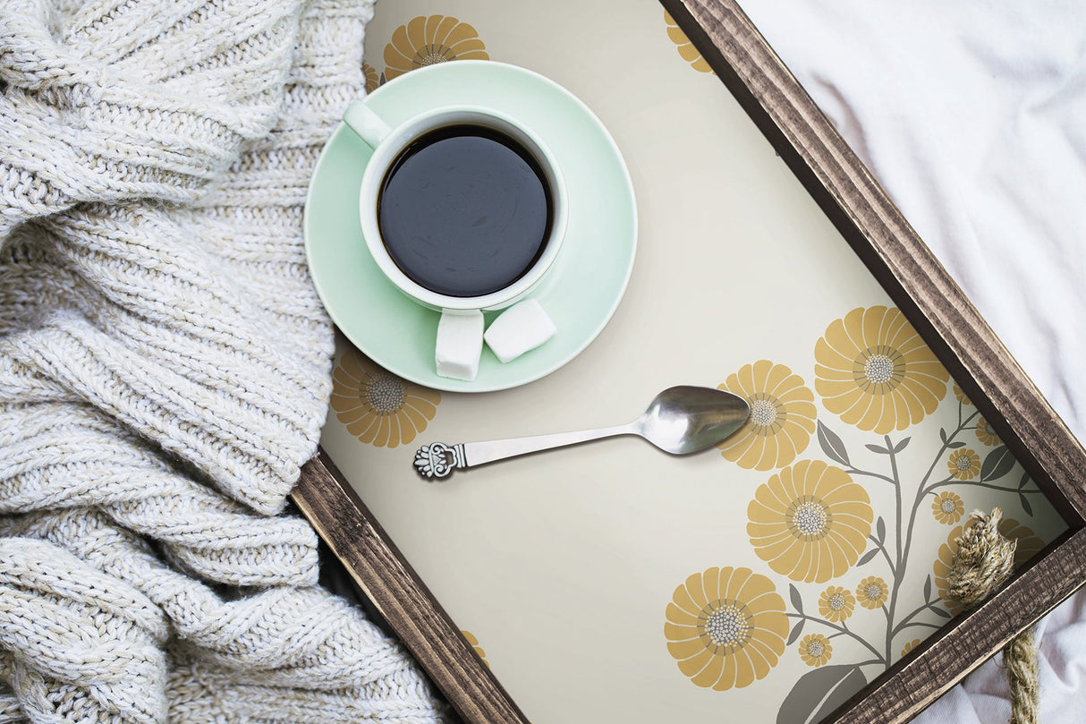 StrawFlower Mustard Grey Peel & Stick Wallpaper with Bohemian Botanical Floral Pattern - JHS5031