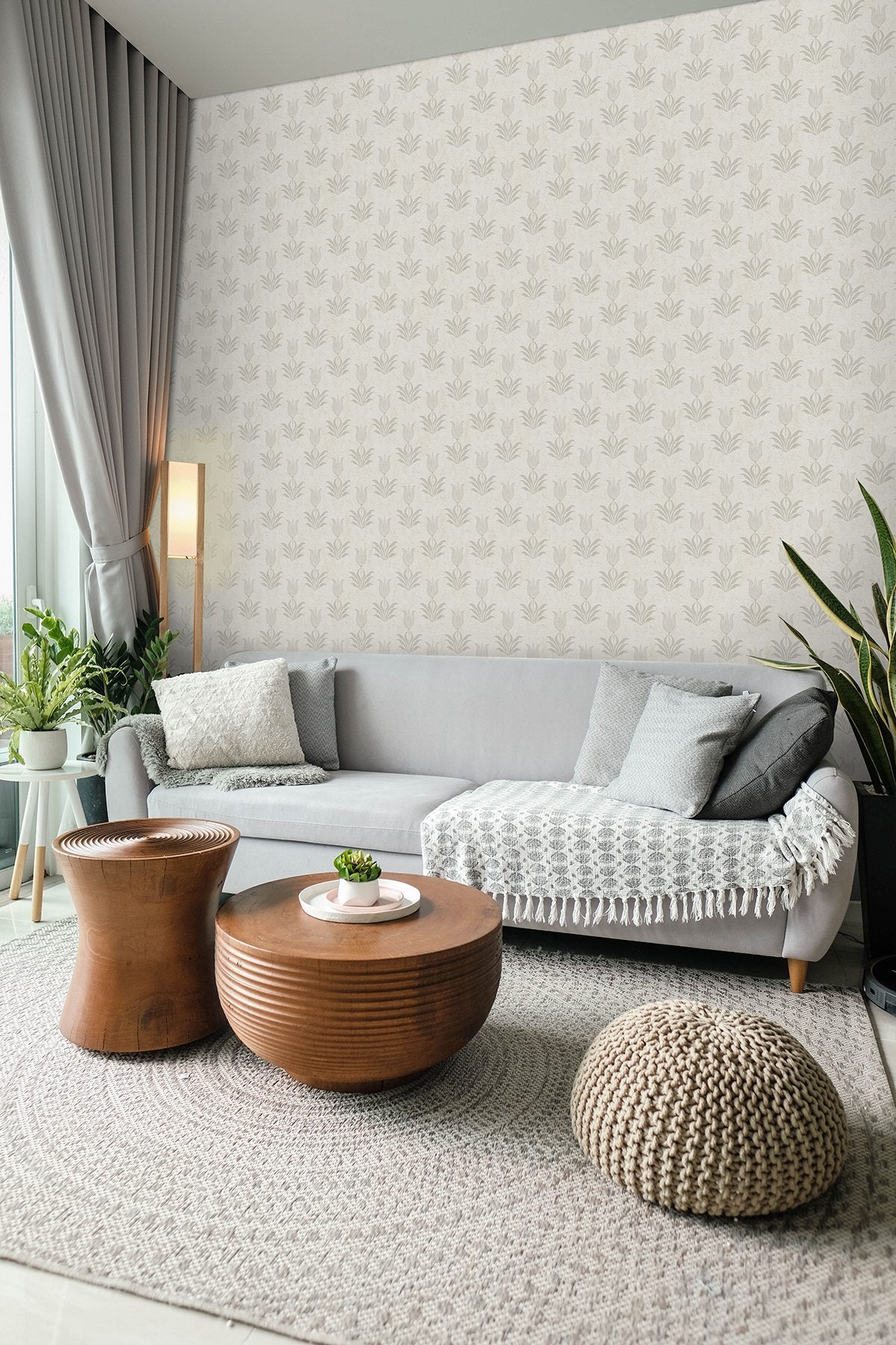 Parrot Tulip Grey Peel & Stick Wallpaper with Botanical Floral Motif, Bohemian Style - NuWallpaper JHS5033