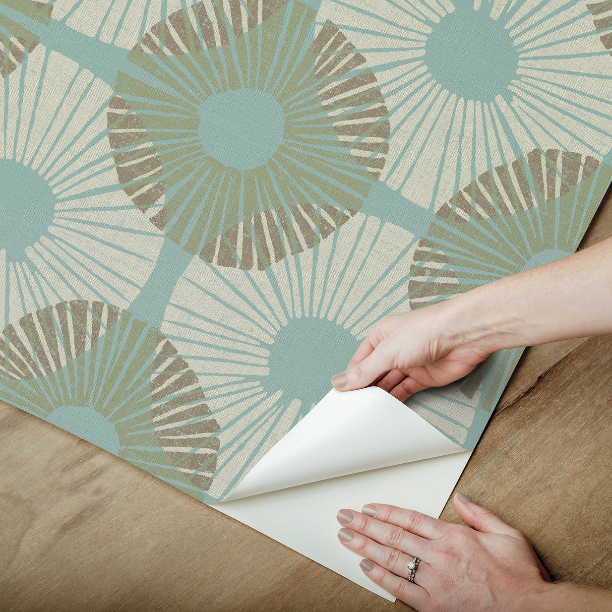 Superbloom Aqua Chocolate Peel & Stick Wallpaper with Bohemian Medallions - NuWallpaper JHS5036