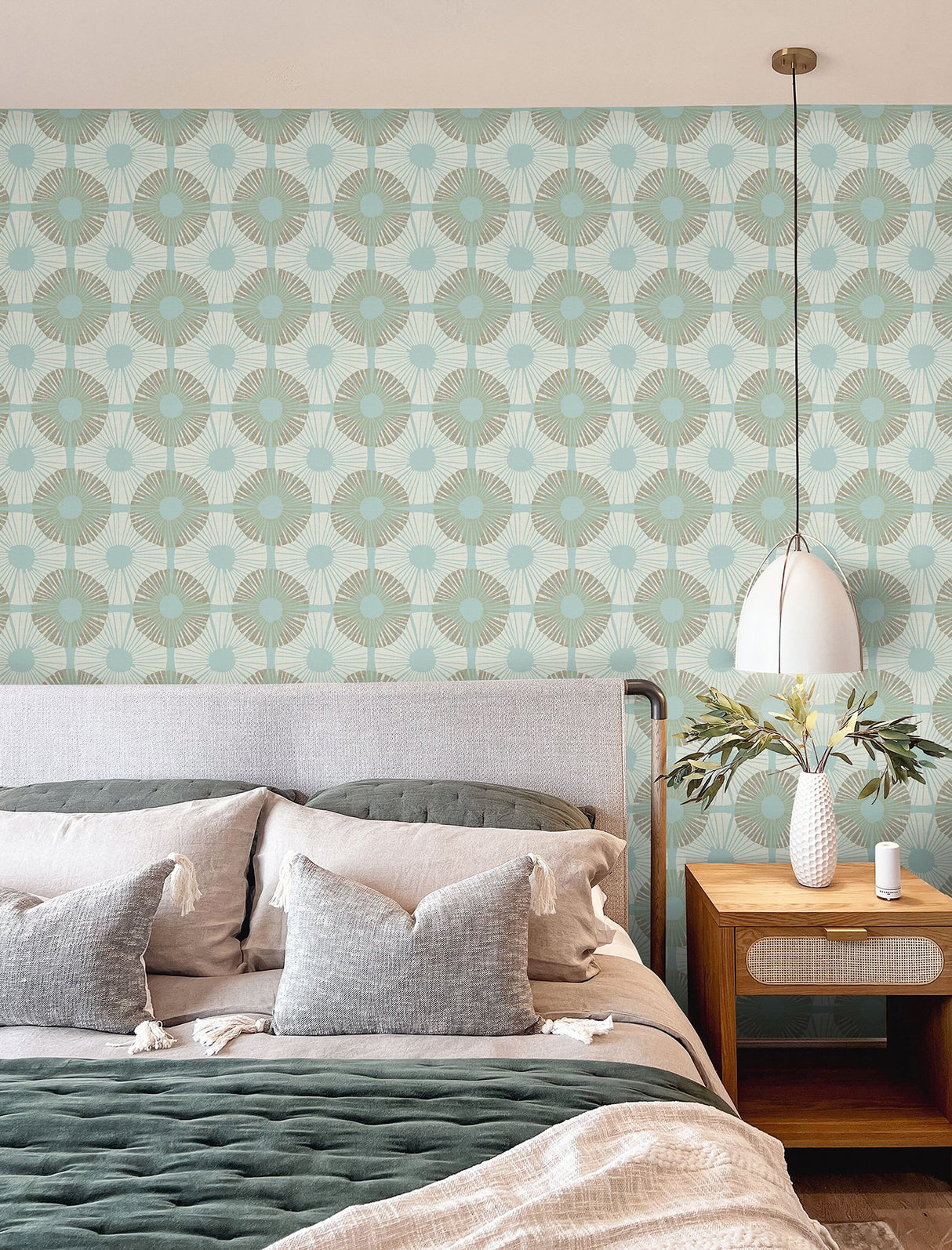 Superbloom Aqua Chocolate Peel & Stick Wallpaper with Bohemian Medallions - NuWallpaper JHS5036