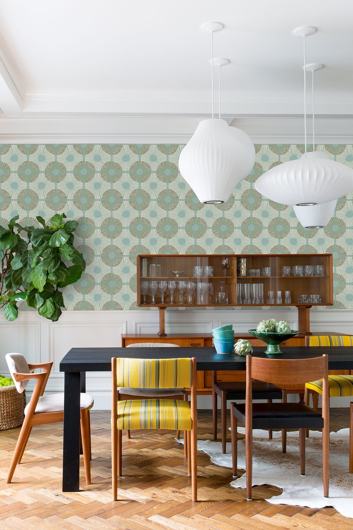 Superbloom Aqua Chocolate Peel & Stick Wallpaper with Bohemian Medallions - NuWallpaper JHS5036