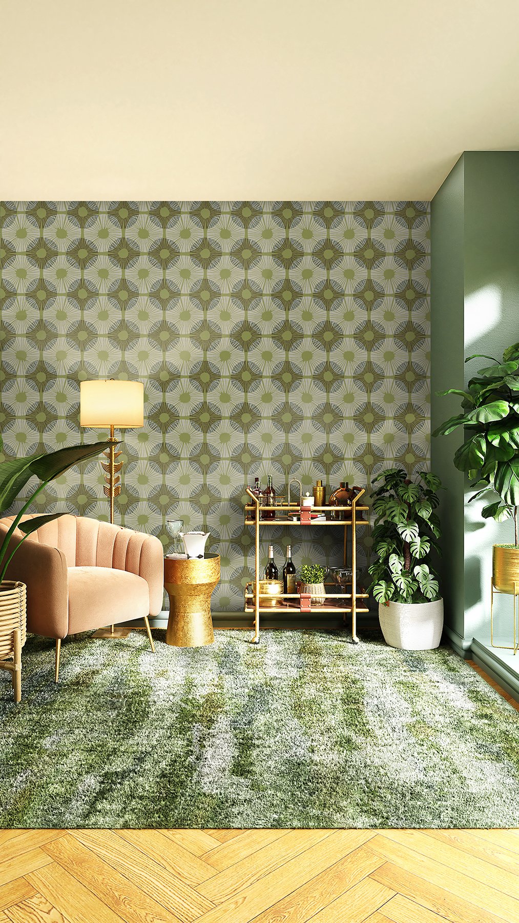 Superbloom Lime Peel & Stick Wallpaper with Bohemian Medallions Pattern - JHS5037