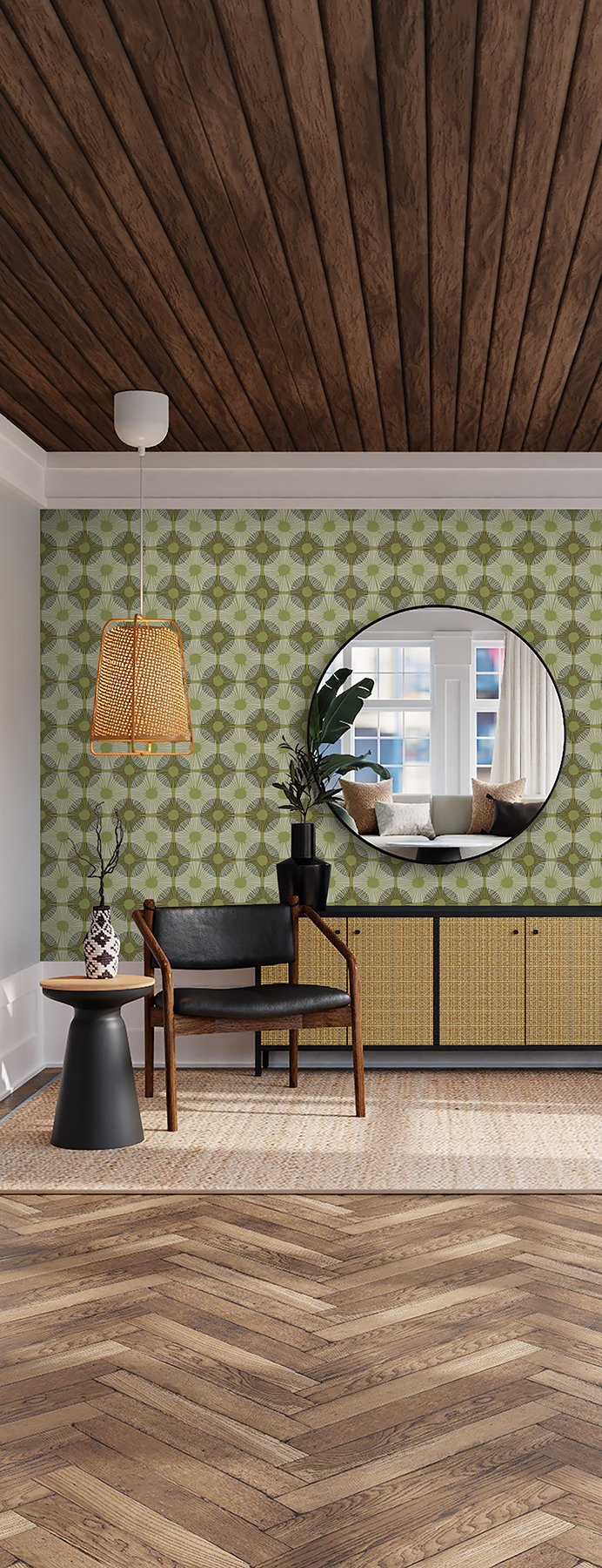Superbloom Lime Peel & Stick Wallpaper with Bohemian Medallions Pattern - JHS5037