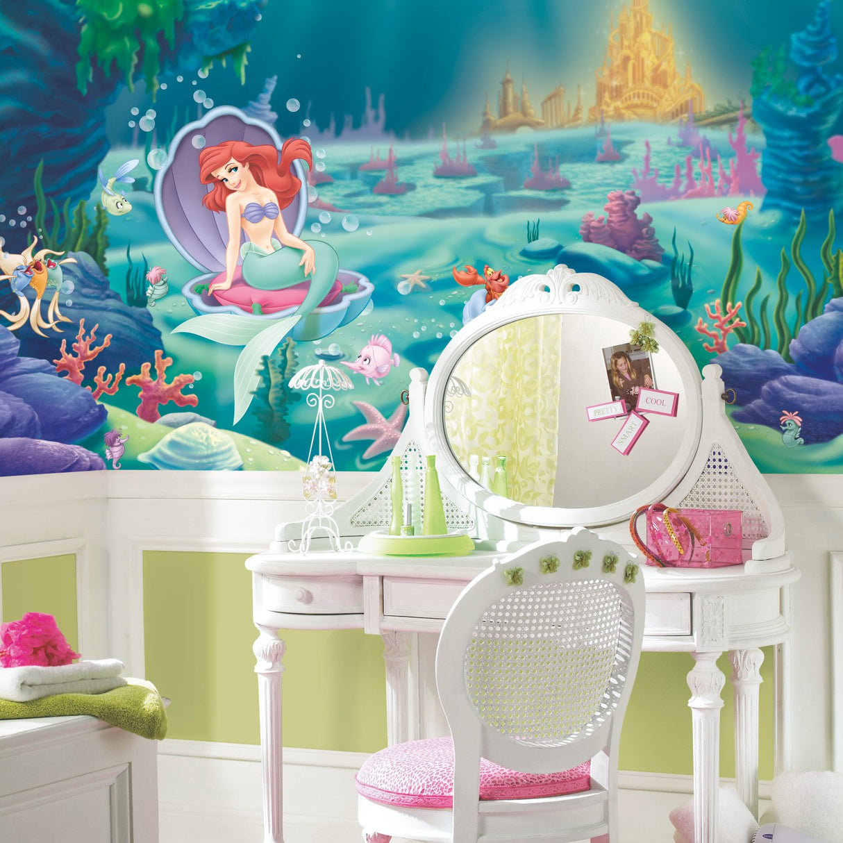 Littlest Mermaid Chair Rail Multicolor Mural with Licensed Whimsical Novelty Style - York JL1224M