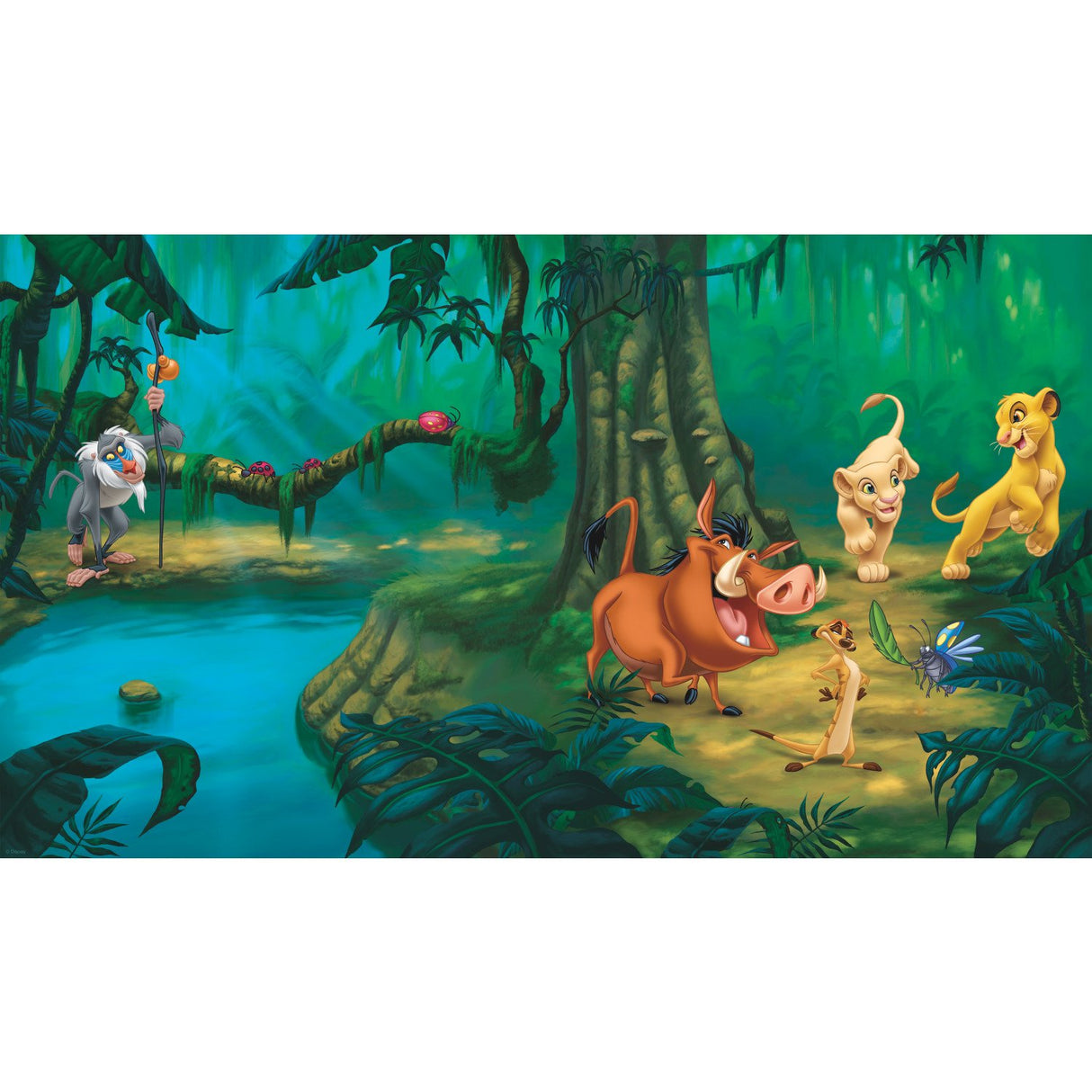 Lion King Chair Rail Multicolor Wallpaper Mural with Disney Kids Novelty Pattern - York JL1253M