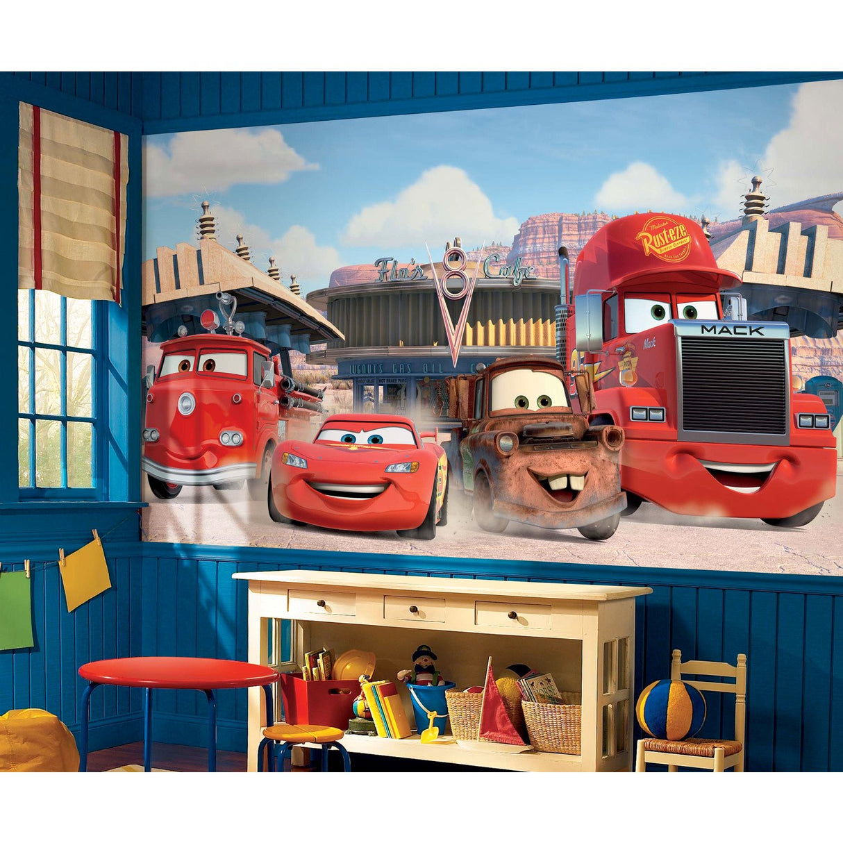 Cars Friends To The Finish Multicolor XL Chair Rail Prepasted Wall Mural with Whimsical Licensed Novelty Style - York JL1303M