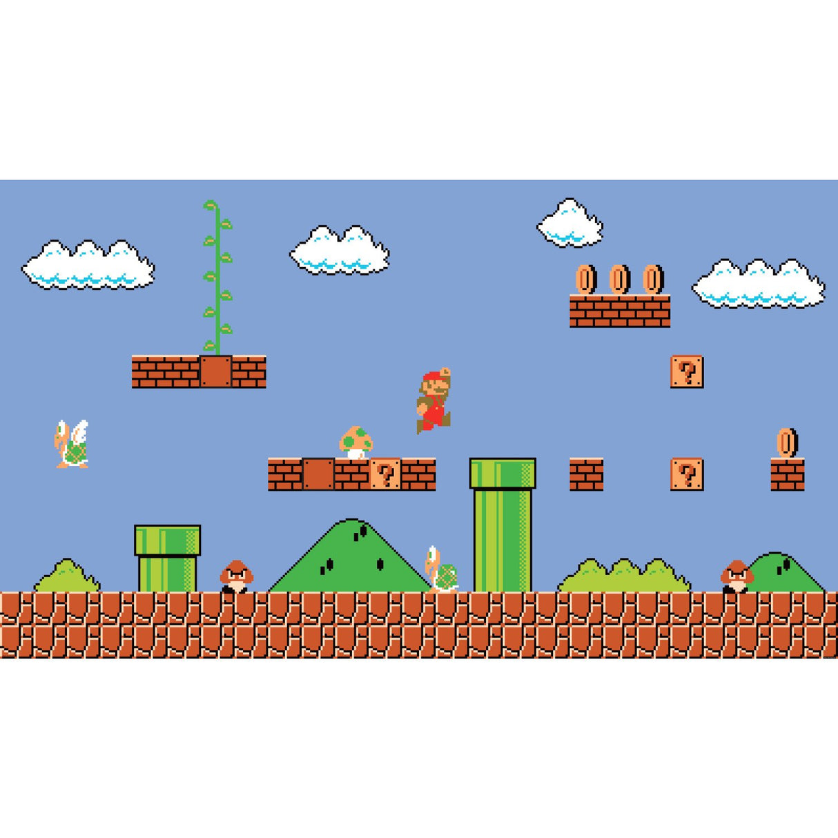 Super Mario Retro Multicolor XL Chair Rail Prepasted Wall Mural, Whimsical Licensed Novelty Pattern - York JL1331M