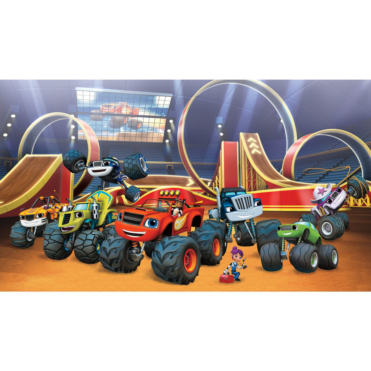 Blaze XL Chair Rail Multicolor Wall Mural with Licensed Whimsical Novelty Pattern - York JL1373M