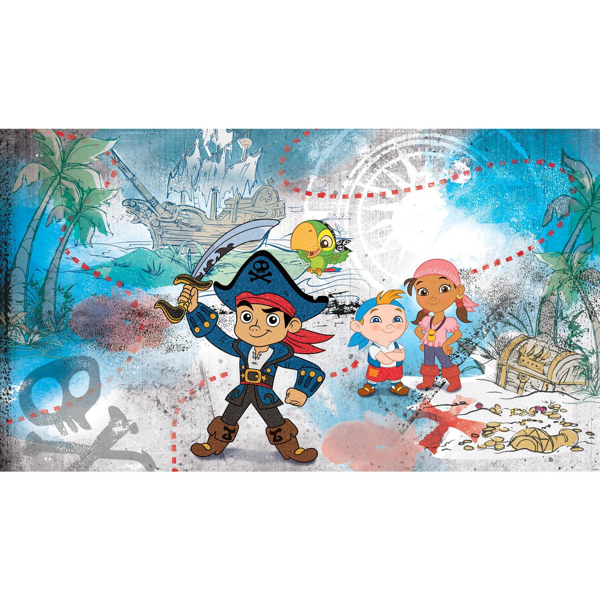 Captain Jake & The Never Late Pirates Multicolor XL Chair Rail Wall Mural- Whimsical Licensed Novelty - York JL1387M