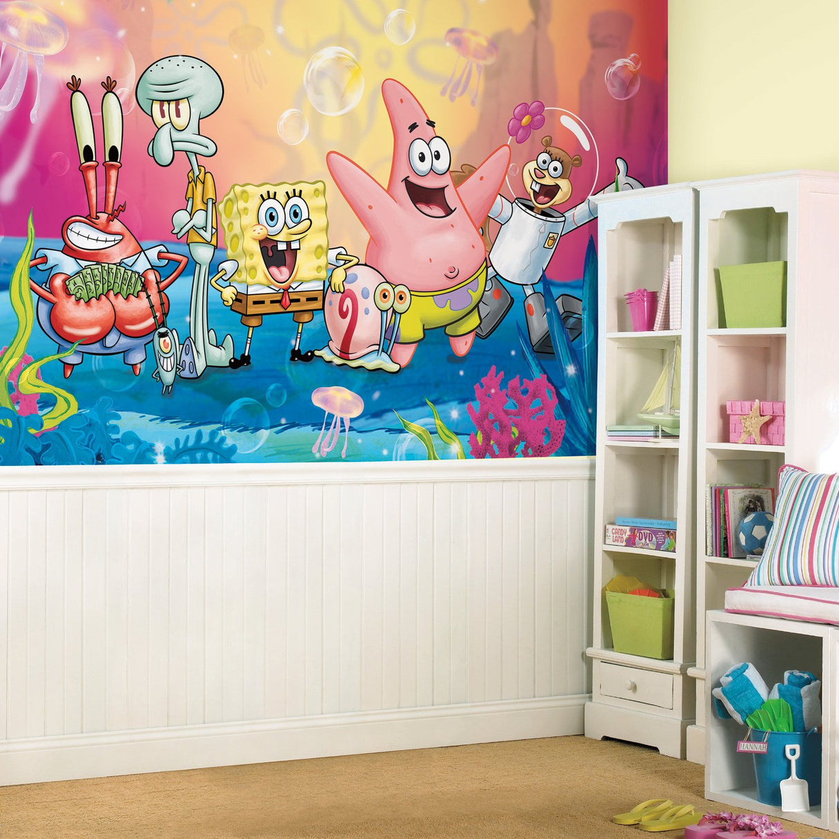 SpongeBob SquarePants Multicolor XL Chair Rail Prepasted Wall Mural with Whimsical Licensed Novelty Pattern - York JL1411M