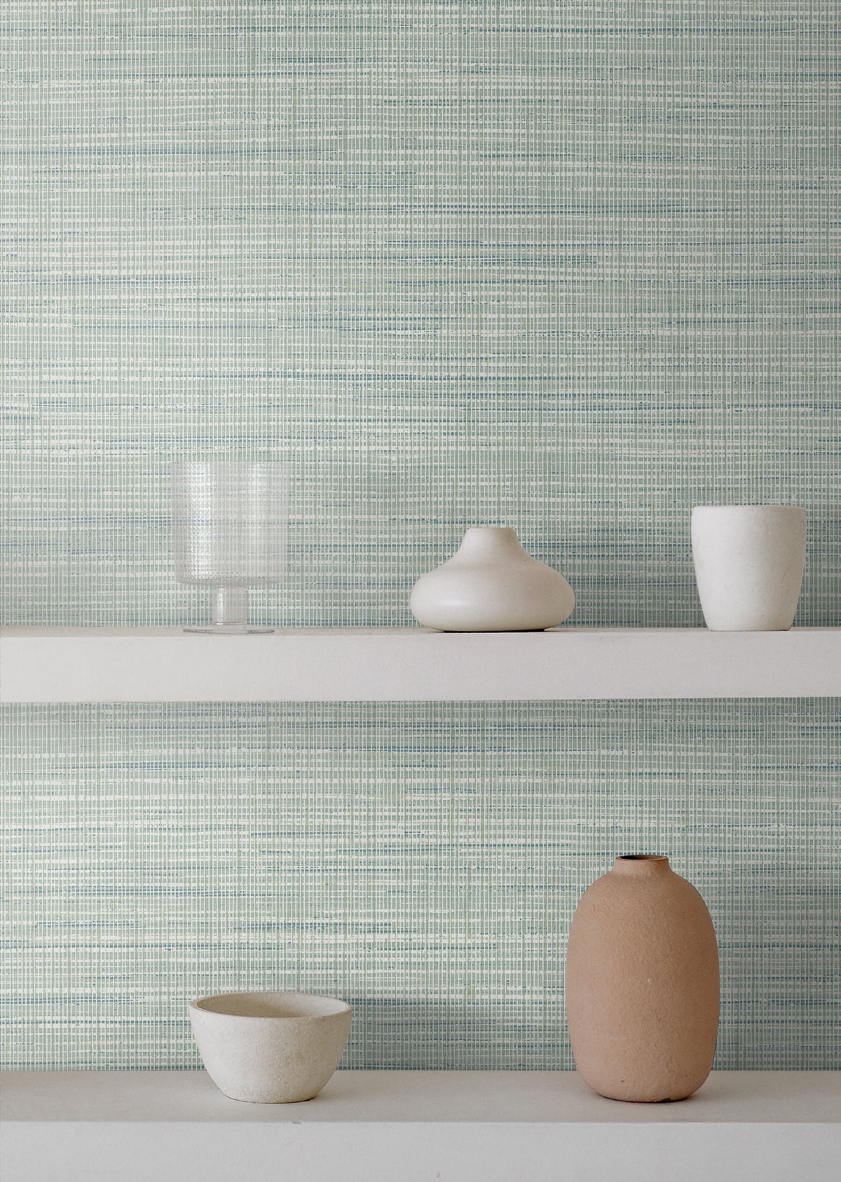 Mei Stringcloth Calming Mint by Japandi Style Textured Textile Wallpaper – Seabrook Designs JP10404