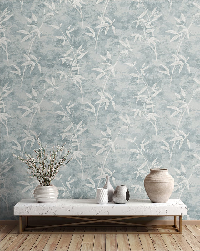 Honshu Bamboo Blue Smoke by Japandi Style Botanical Bamboo Wallpaper – Seabrook Designs JP10912