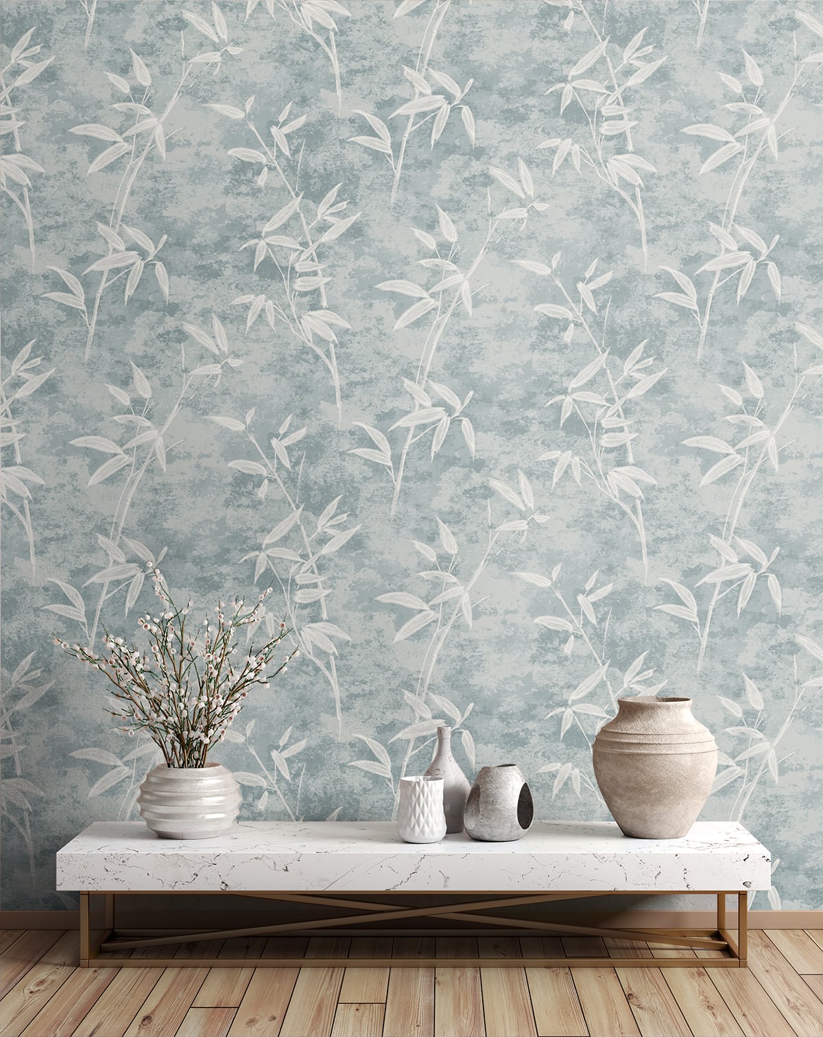 Honshu Bamboo Blue Smoke by Japandi Style Botanical Bamboo Wallpaper – Seabrook Designs JP10912-Sample