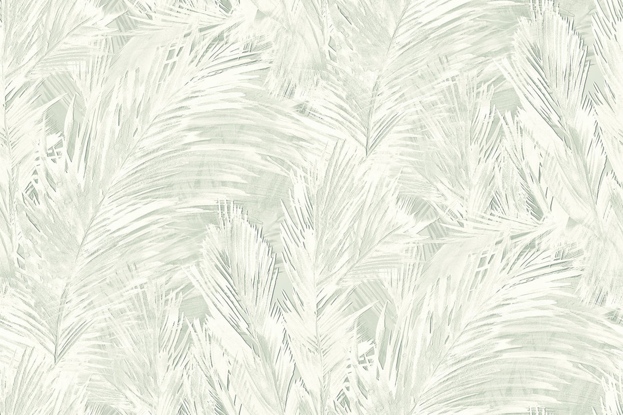Mari wallpaper in Moss featuring layered botanical fronds in a soft, tonal design.