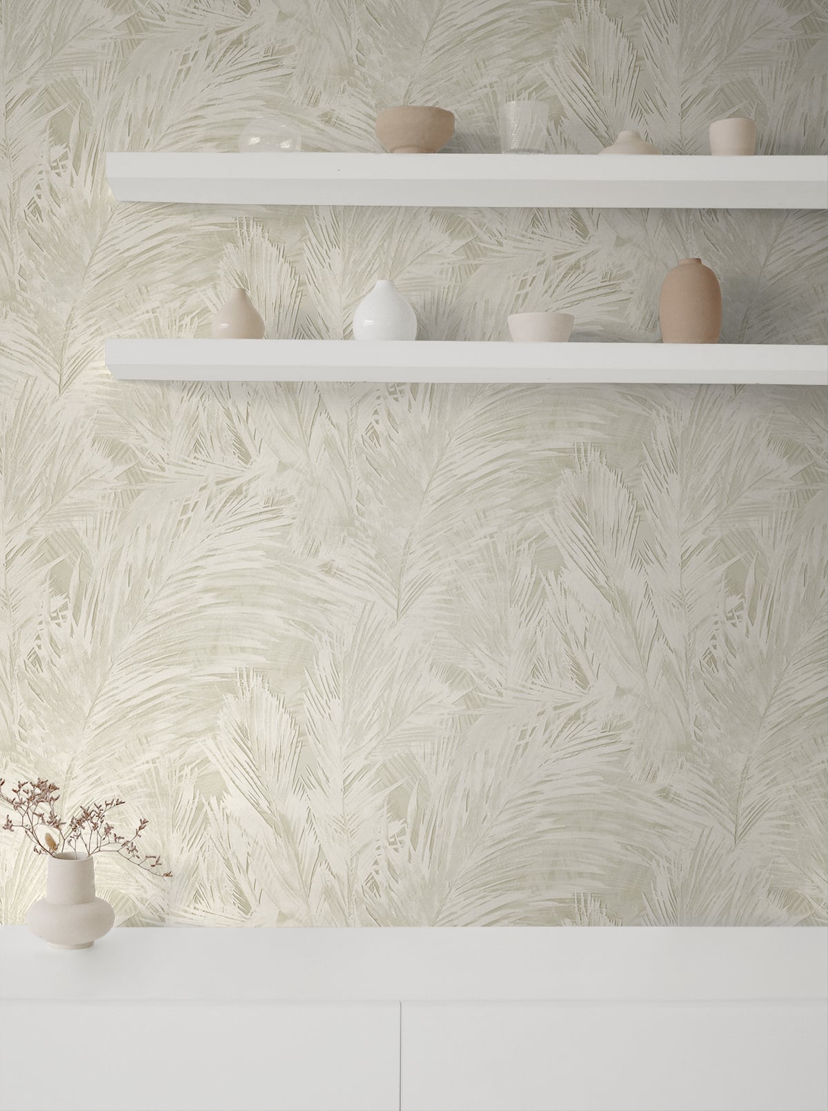 Mari White Sands by Japandi Style Botanical Palm Frond Wallpaper – Seabrook Designs JP11007