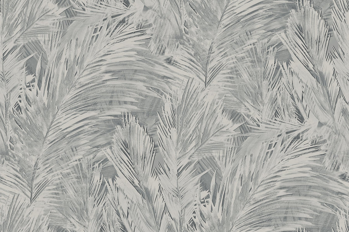 Mari Smoke botanical frond wallpaper in layered grey tones