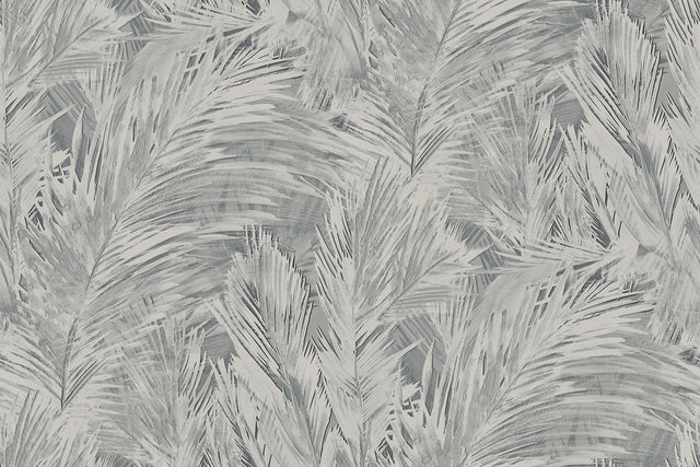 Mari Smoke botanical frond wallpaper in layered grey tones