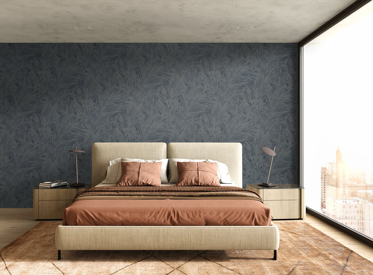 Mari Navy Blue by Japandi Style Botanical Wallpaper – Seabrook Designs JP11012