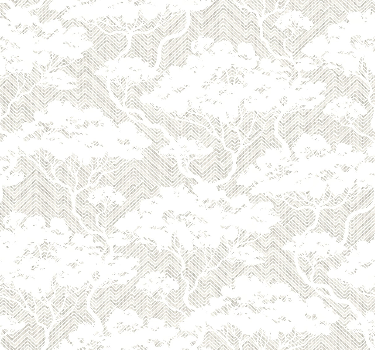 Seabrook Designs Nara Stringcloth wallpaper in Fog grey with a soft botanical silhouette over a subtle zigzag texture.