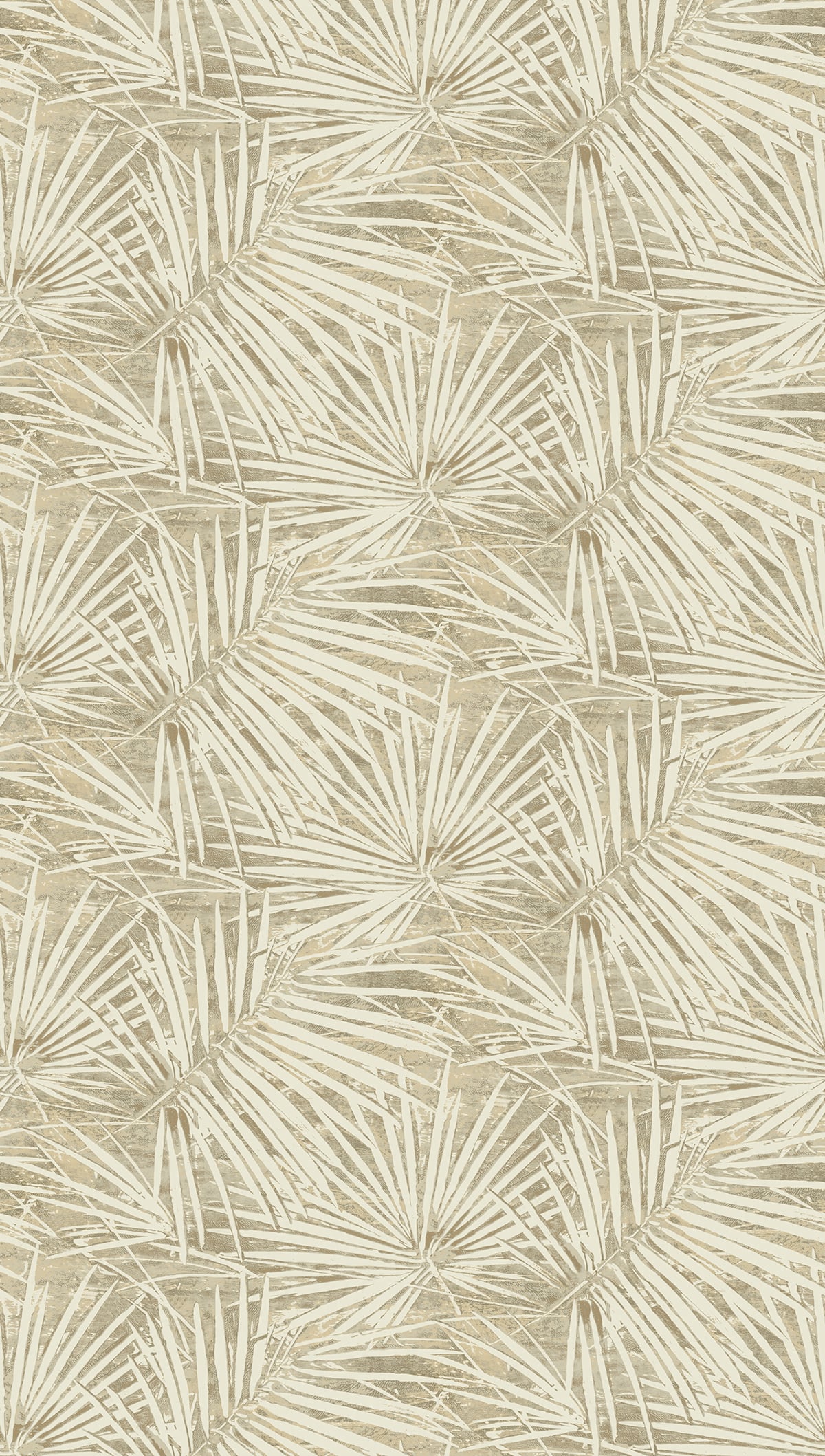Rei mural in Pavestone & Silver with metallic botanical palm-frond pattern on grasscloth.