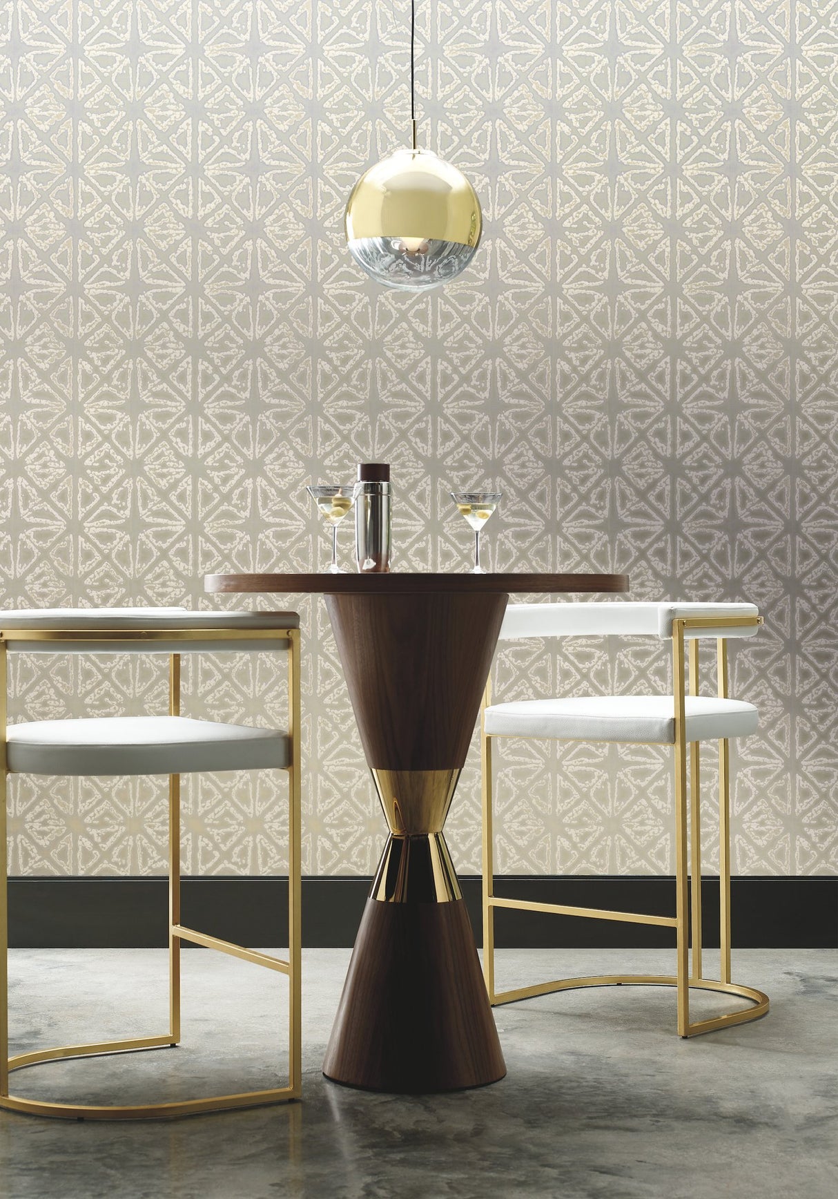 Empire Diamond Silver & Taupe Geometric Wallpaper with Luminous Mirrored Triangle Motif - York KT2112