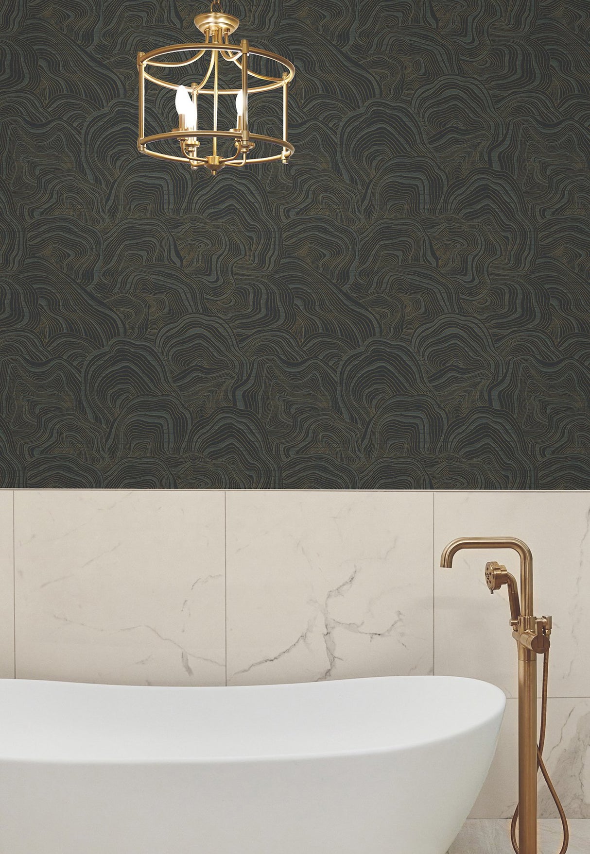 Geodes Black Wallpaper with Metallic Raised Ink Bohemian Eclectic Pattern - York KT2162