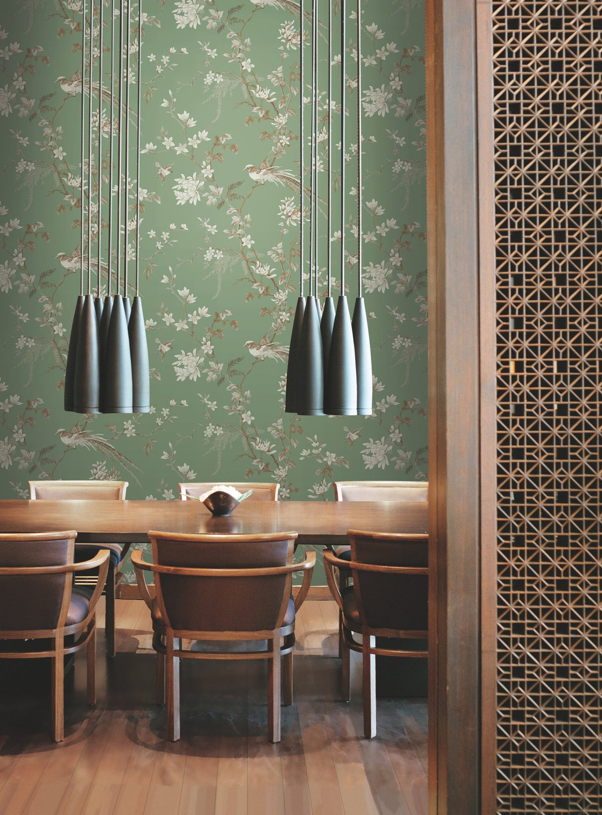 Bird & Blossom Chinoserie Green Wallpaper with Chinoiserie Botanical Birds Pattern York KT2175