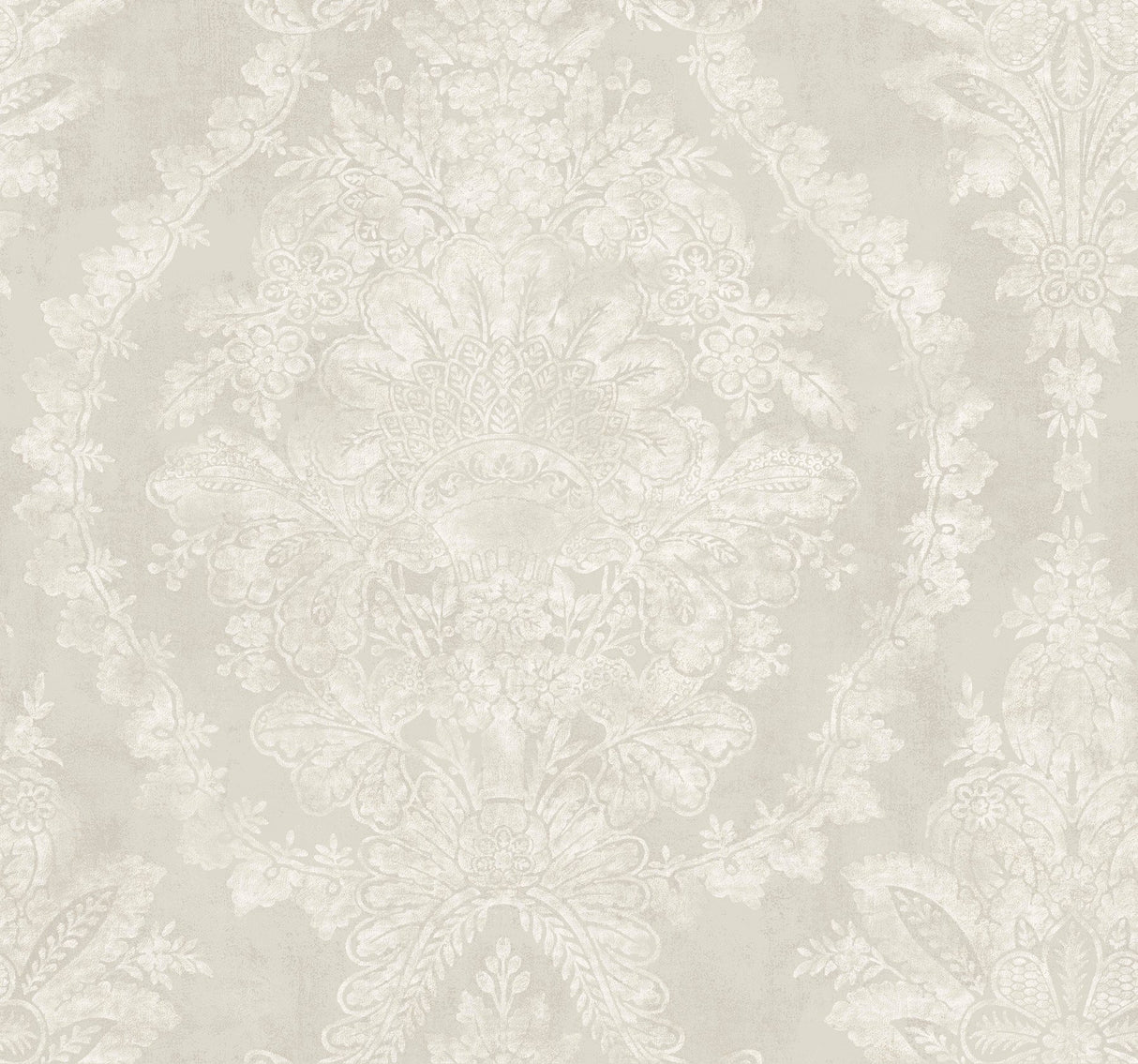 Charleston Damask Cream Wallpaper with Classic Acanthus Damask Motif - York KT2214