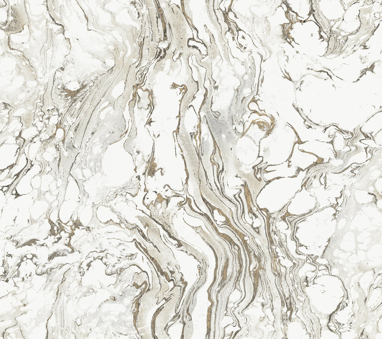 Polished Marble Black & White Wallpaper with Modern Marble Swirl Motif - York KT2221