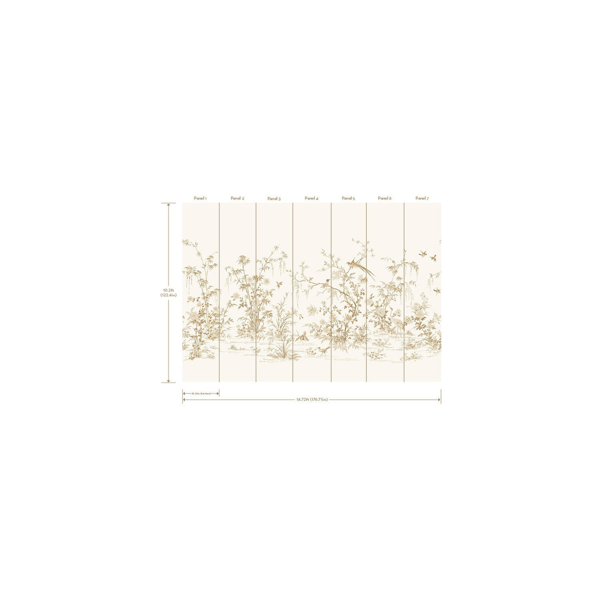 Flowering Vine Chino White Wall Mural with Chinoiserie Botanical Birds Pattern - York KT2262M