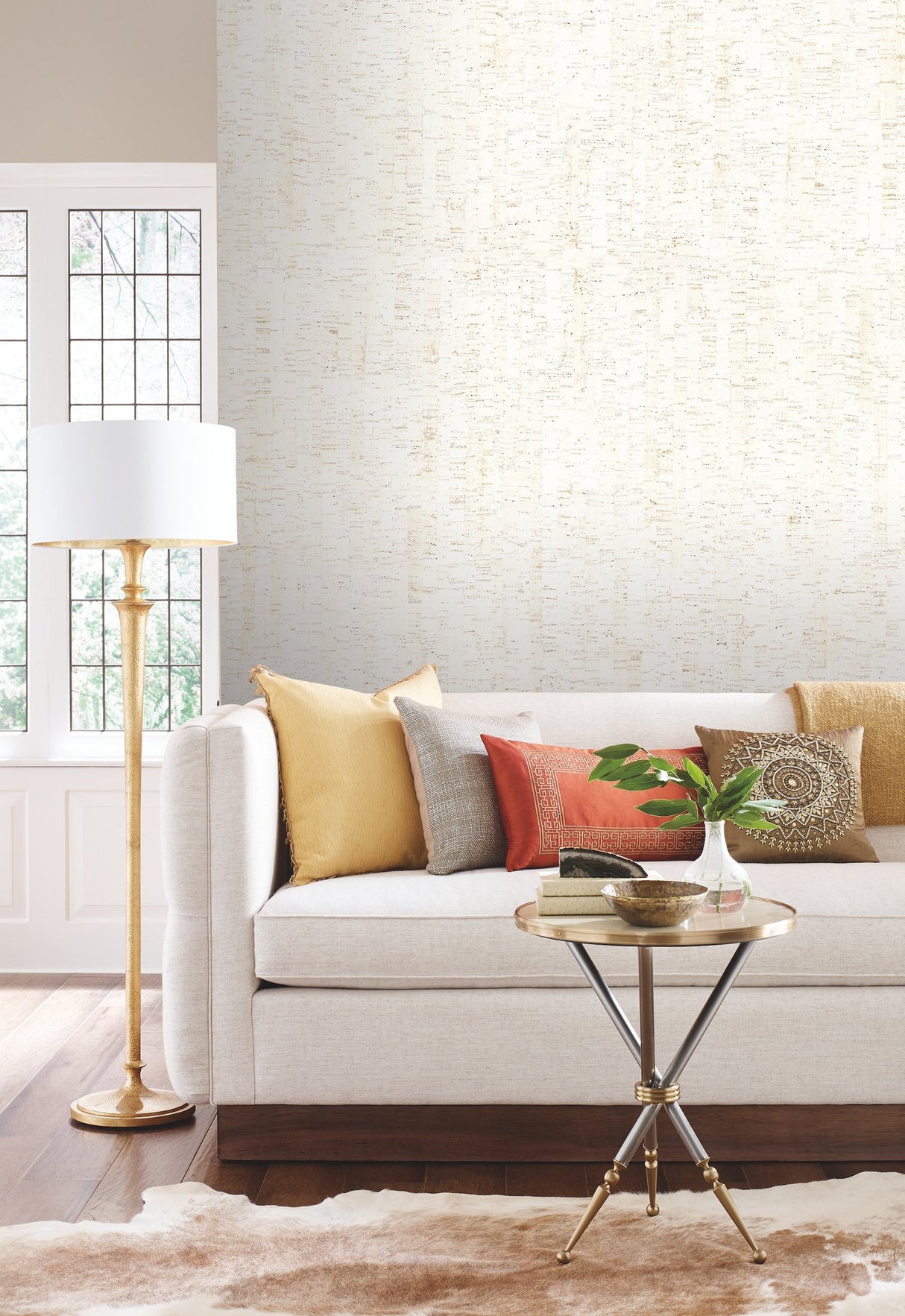 Plain Bamboo White Cork Wallpaper with Textured Botanical Motif - York LC7145