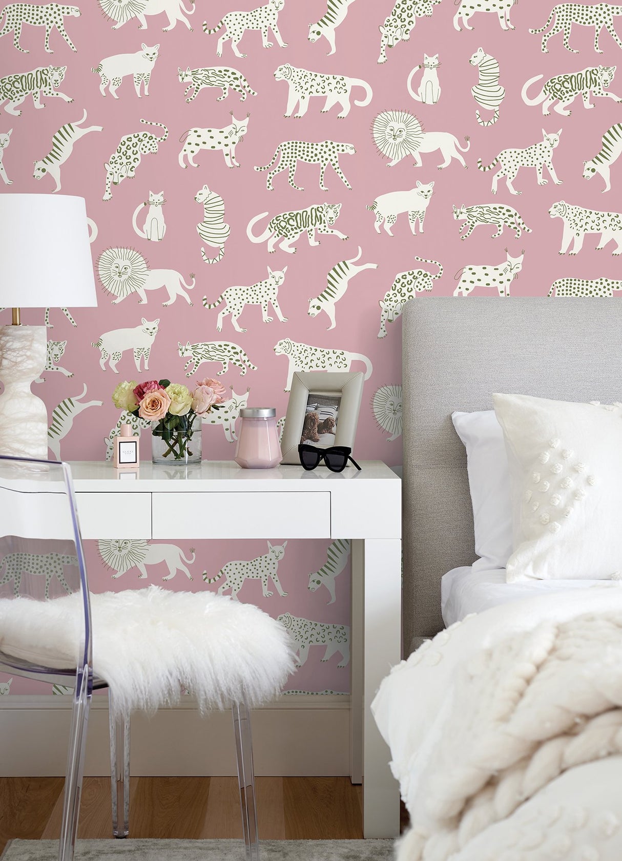 Kitty Kitty Pink Peel & Stick Wallpaper with Whimsical Novelty Cat Pattern - NuWallpaper LDS4583