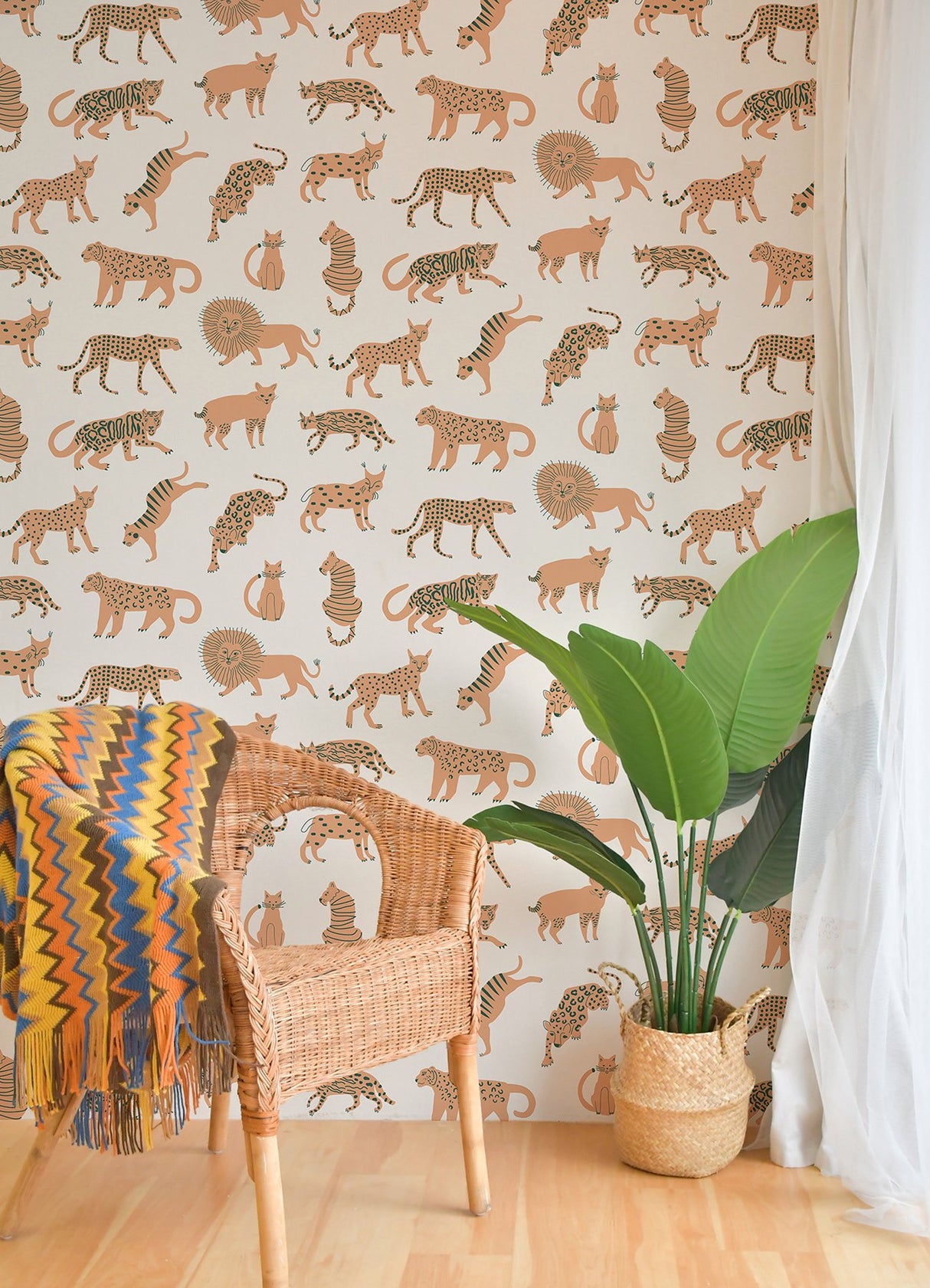 Kitty Kitty Tangerine Peel & Stick Wallpaper with Whimsical Novelty Cat Pattern - NuWallpaper LDS4584