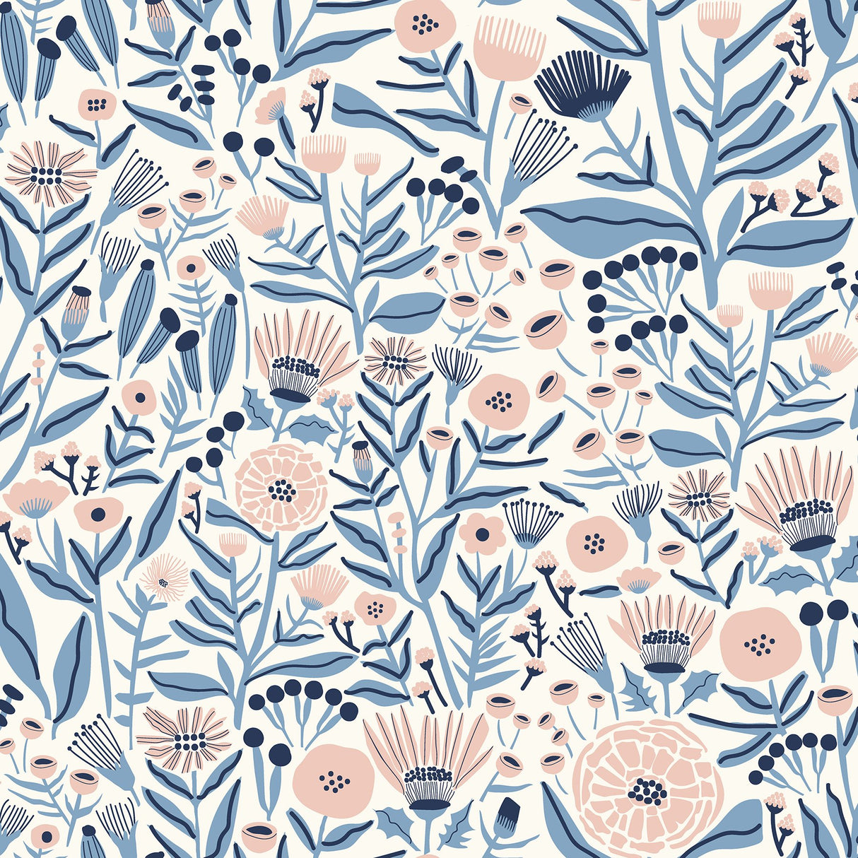 Marigold Forest Blue Peel & Stick Wallpaper with Floral Botanical Pattern, Bohemian Style - LDS4586
