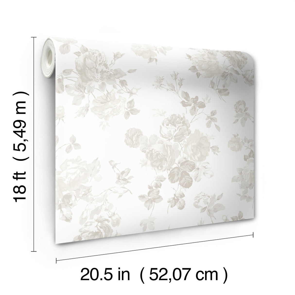 Everblooming Rosettes Dove Peel & Stick Wallpaper with Whimsical Botanical Flower Pattern - NuWallpaper LFS5019