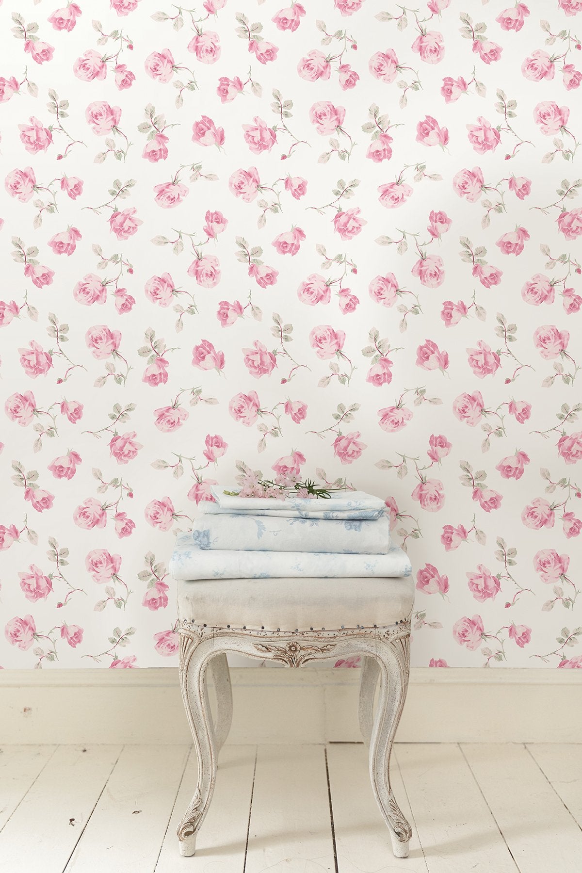 Ribbon Rosa Chateau Rose Peel & Stick Wallpaper with Vintage Floral Pattern - Brewster LFS6109