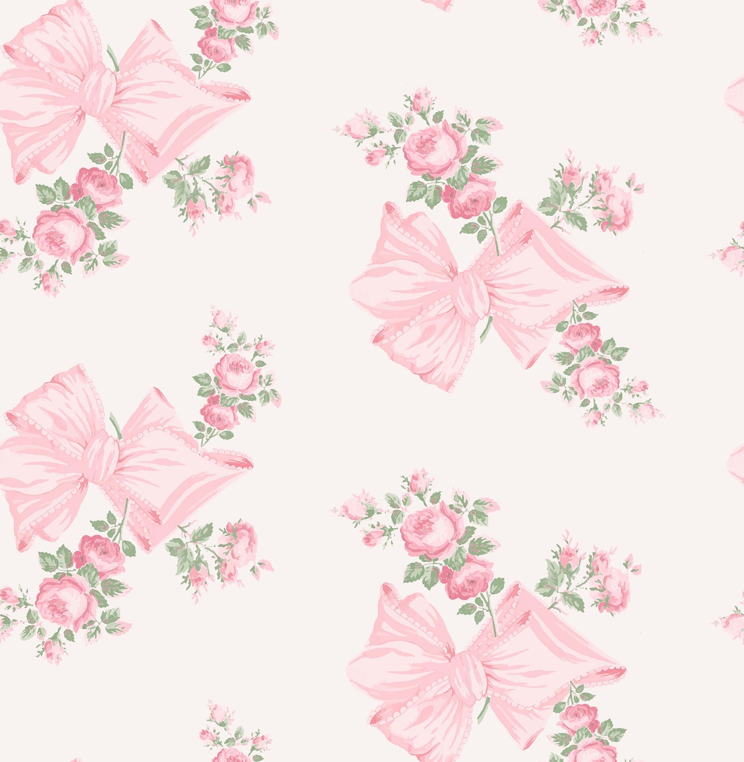 Rosa Beaux Pink Peel & Stick Wallpaper with Floral Bows - LFS6273