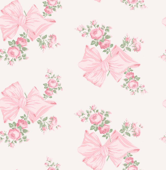 Rosa Beaux Pink Peel & Stick Wallpaper with Floral Bows - LFS6273