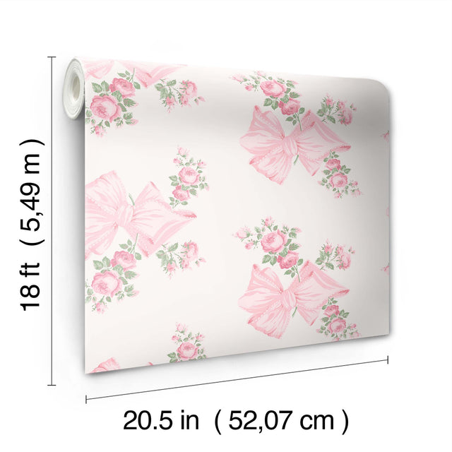 Rosa Beaux Pink Peel & Stick Wallpaper with Floral Bows - LFS6273