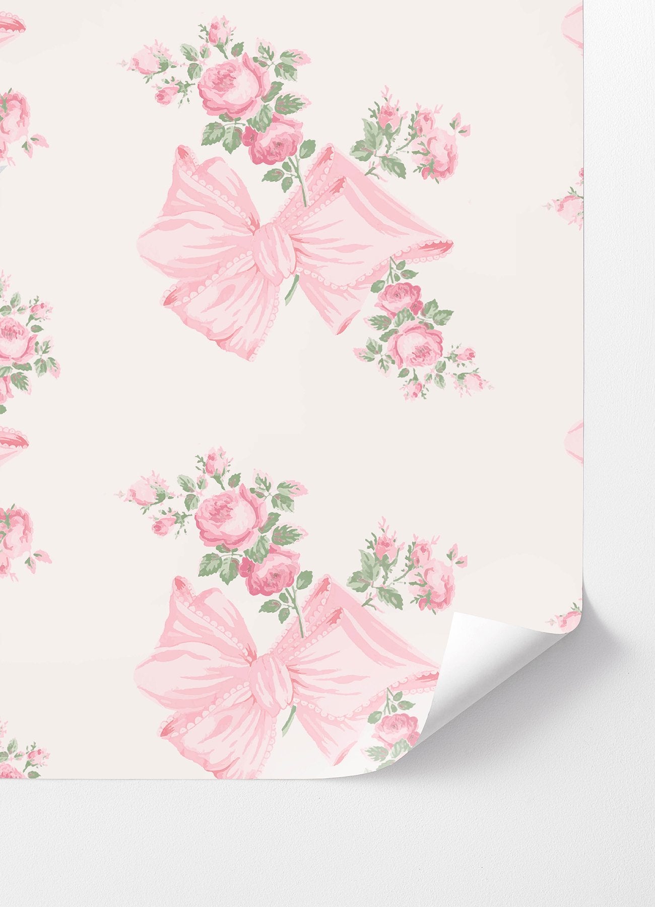 Rosa Beaux Pink Peel & Stick Wallpaper with Floral Bows - LFS6273