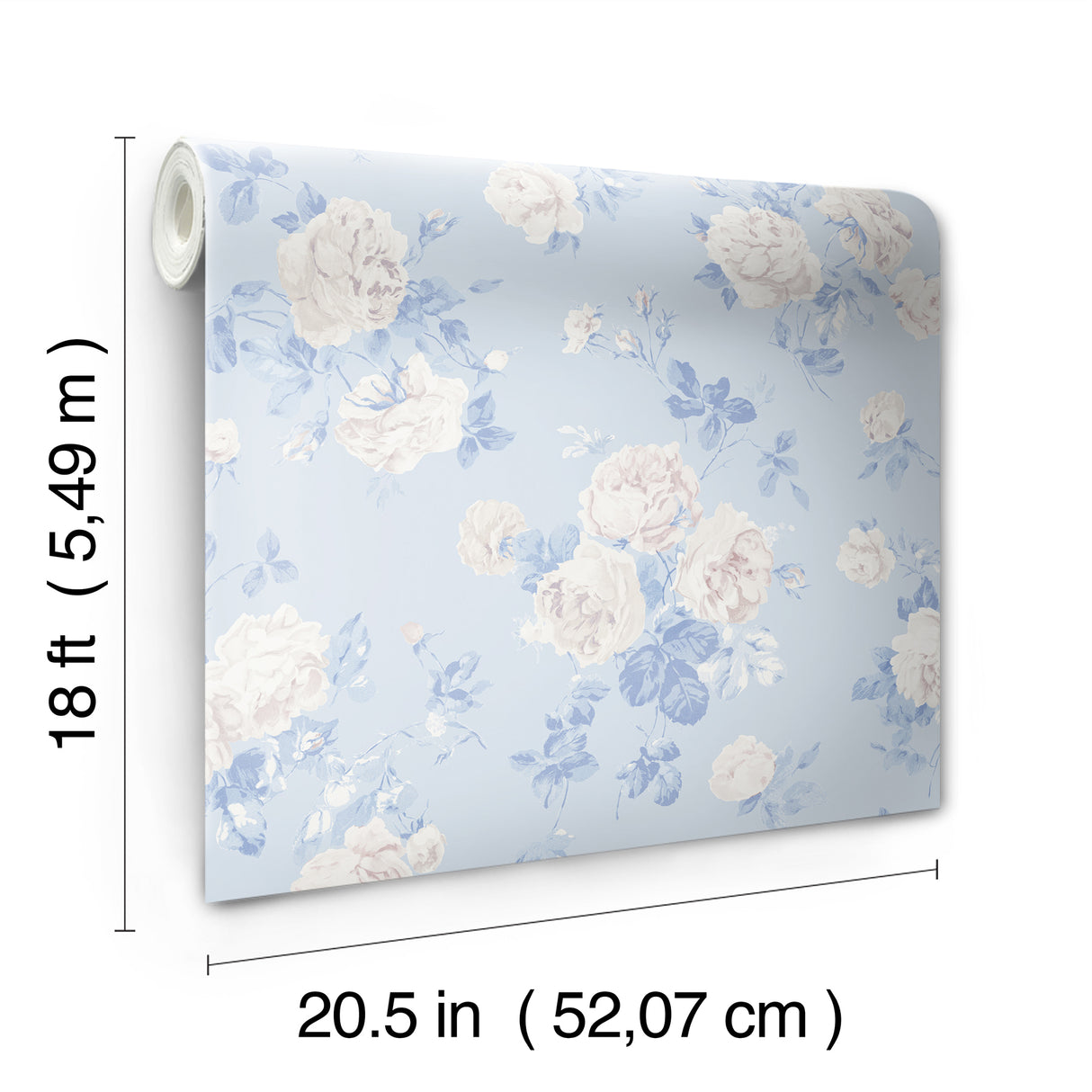 Everblooming Rosettes Whisper Blue by NuWallpaper LoveShackFancy Vintage Cabbage Rose Bouquets Peel and Stick Wallpaper - LFS6490