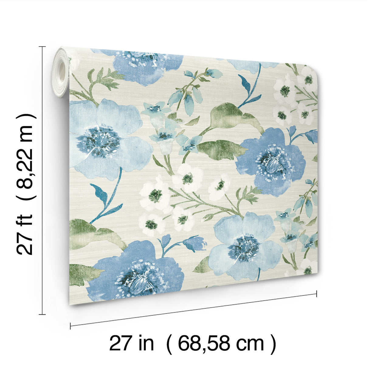 Evelyn Blue Floral Wallpaper by Antonina Vella Layered Luxe Collection Botanical Country Washable Strippable Unpasted Non Woven 27in x 27ft - LL3203
